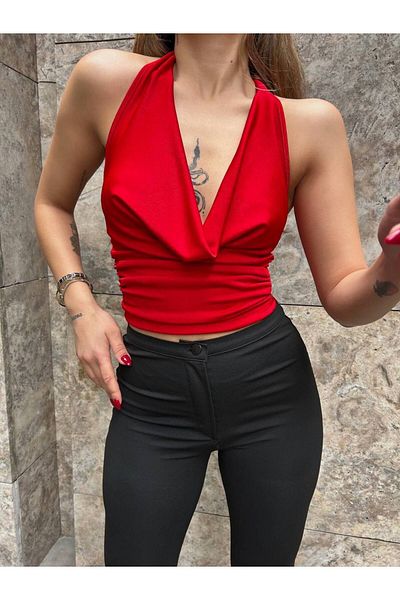 DENİKK Trend Back Low Cut Crop Bluz with Seat at the Waist