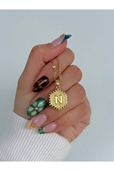 h&b design jewel Çelik Plaka N Harfli Kolye