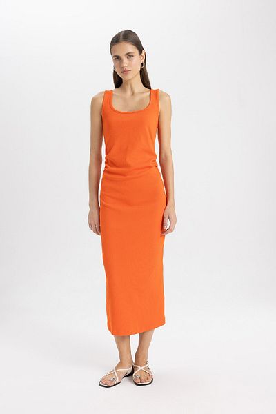 DeFacto Ribbed Sleeveless Midi Dress - Square Collar, Straight Fit, C4819ax24sm