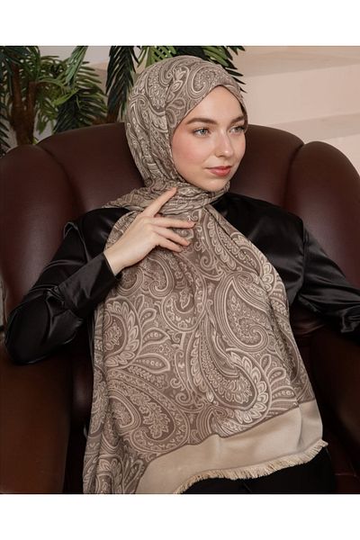 aldyoo Double Face Viscose Shawl - Ethnic Pattern Light Brown
