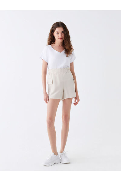 LC Waikiki Nevavm Standard Fit Straight Linen Blend Women's Shorts with a Dif...