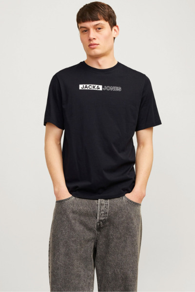 Jack & Jones Erkek Gögüs Baskili Tisört - Corplogo Siyah