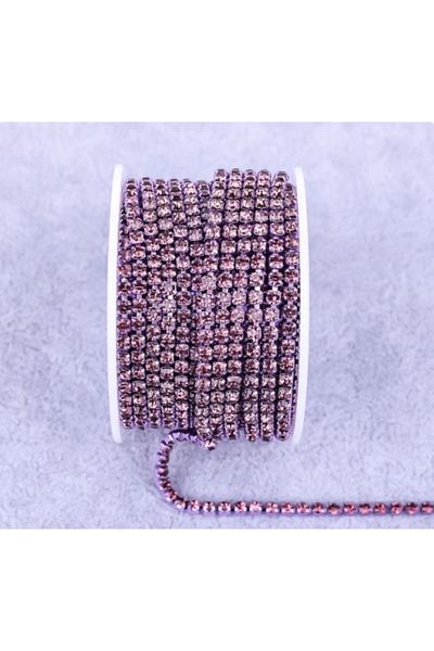 PASAMİA Swarovski Stone Pink Stripe Chain - 1 Meter Beyoğlu