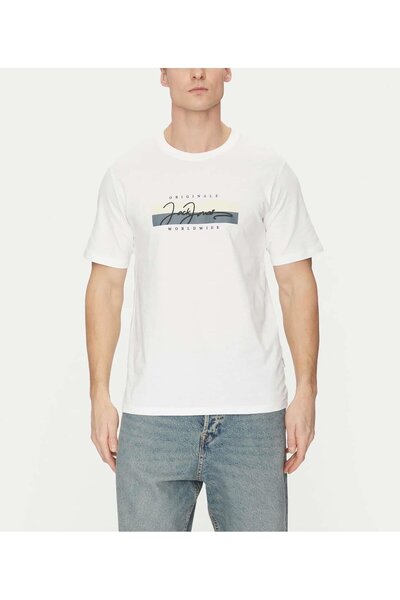 Jack & Jones Bisiklet Yaka Beyaz Erkek T-Shirt 12278266_JORFREDERIKSBERG BOX SCRIP