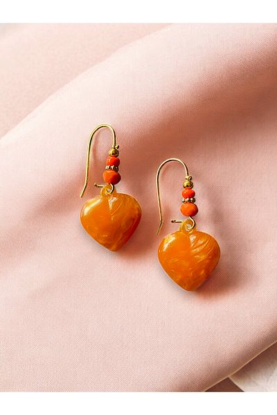 dela otantik Heart Patterned Dangle Earrings - Handmade Love Themed Large Earrings - Bohemian Authentic Jewelry with Colored Beads