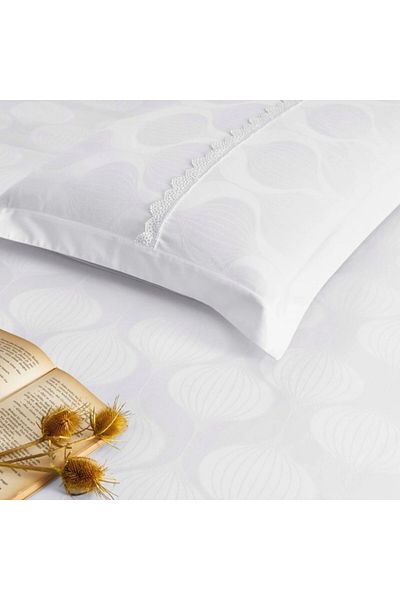 Taç Luxury satin jacquard bed linen with crocheted lace, 6 pieces, Taç, Glienn White