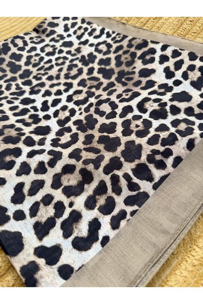 shalby Leopard Print Soft Cotton Shawl, Light Khaki