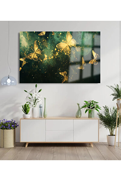 TAULART FLUTURI DE AUR TABLĂ ORIZONTALĂ PENTRU SALON TABLĂ DE STICLA TABLĂ DE STICLA DE LUX INTRACTABILĂ CADOU DE CASĂ