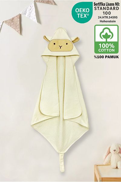 Ellaline Velvet Baby Towel Swaddle 100% Cotton Oeko-Tex Certified Soft Absorbent and Warm with Lamb Figure