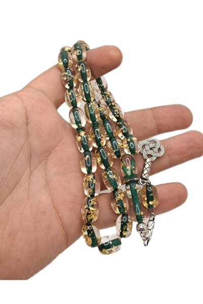 Han Ticarethane Green Color Gold Leaf Airplane Glass Rosary