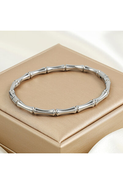 Choice Silver Color Fashion Smooth Ring Bamboo Shape Stainless Steel Bracelet...