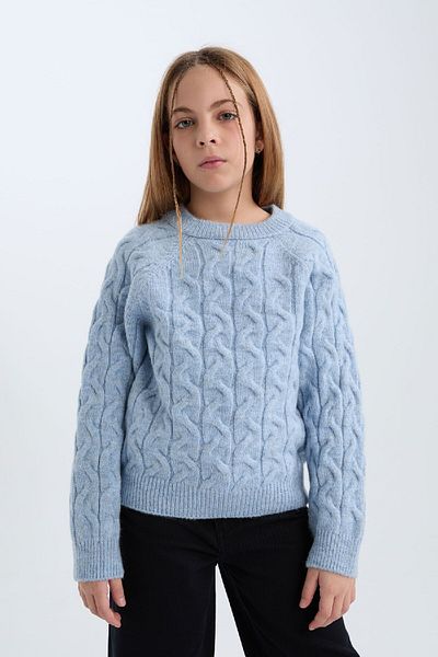 DeFacto Pulover pentru fete, cu croiala standard, cu decolteu, cu păr împletit C9539a824wn
