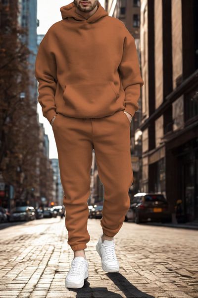 ruNadeS Men's Soft Textured Wide Fit Hooded Sweatpants Set with Elastic Legs - Casual