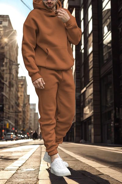 ruNadeS Men's Soft Textured Wide Fit Hooded Sweatpants Set with Elastic Legs - Casual
