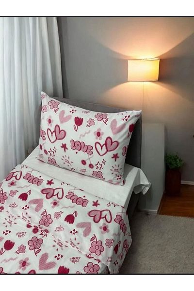 uykulife home collection Uykulife Single Red White Love Pattern Bedding Set (Without Sheet)