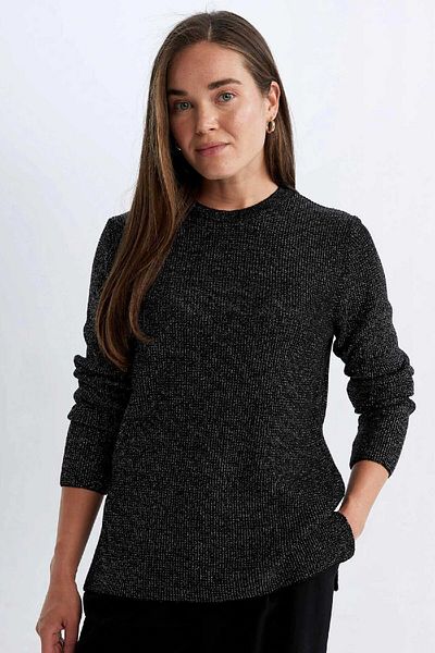 DeFacto Regular Fit Crew Neck Glitter Fabric Knitwear Sweater D0405Ax24Wn
