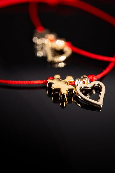 Zalifra Handmade Puzzle and Heart Figured Double Friend Bracelet