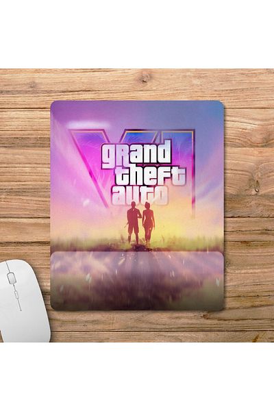 Pixxa GTA 6 - Grand Theft Auto 6 - GTA VI لوحة ماوس مع مسند للمعصم موديل 9 - مستطيل