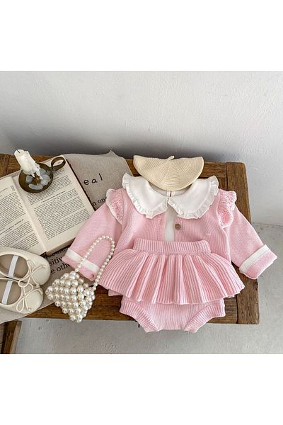 nannie Pink Knitted Outfit for Girls Gloria - 3-4 years