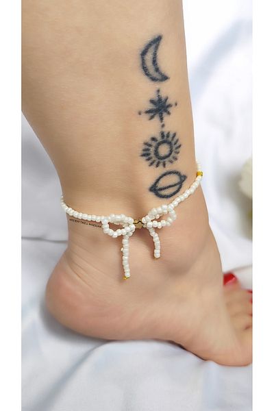MYSTERY TAKI AKSESUAR Starry Cream Bow Anklet