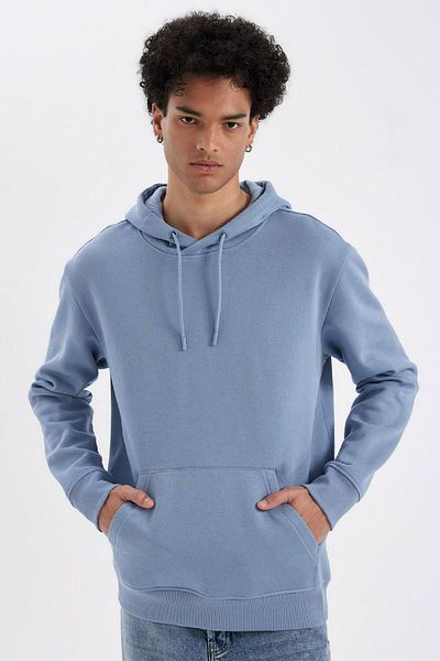 DeFacto Μαλακό πουπουλένιο φούτερ Basic Hooded - Kangaroo Pocket, Regular Fit X8283az24au