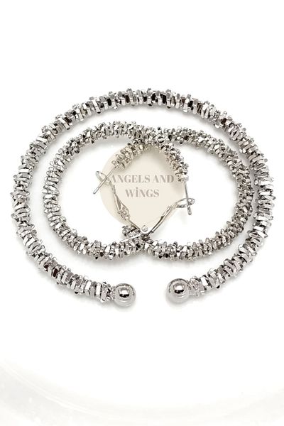 Pudraksesuar 316L Steel Silver Color Luxury Shiny Women's Bracelet and Earrings