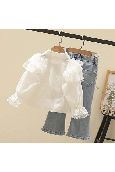 nannie White Outfit For Girls With Bows Ema - 4-5 Years