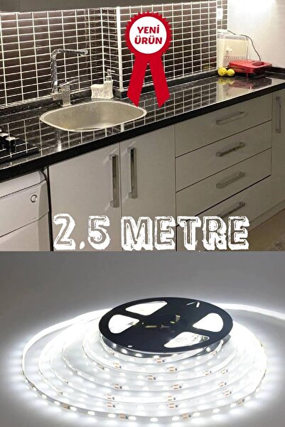 Sanctum Mutfak Dolabı Tezgah Üstü Için 2,5 Metre Beyaz Şerit Led Işık Adaptörlü Anahtarlı Tak Çalıştır