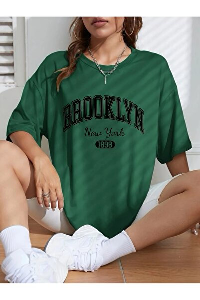 LAND MODA Brooklyn Letter cu imprimeu Off-Shoulder tricou , Confortabil cu mâ...