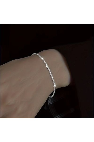 Choice S080-2-bracelet 2/1pc Set Of Shiny Silver Plated Collarbone Chain Necklace Bracelet Jewelry, Women's