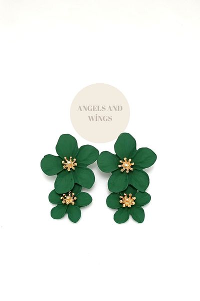 SherDesing Green Flower Motif Double Dangle Earrings