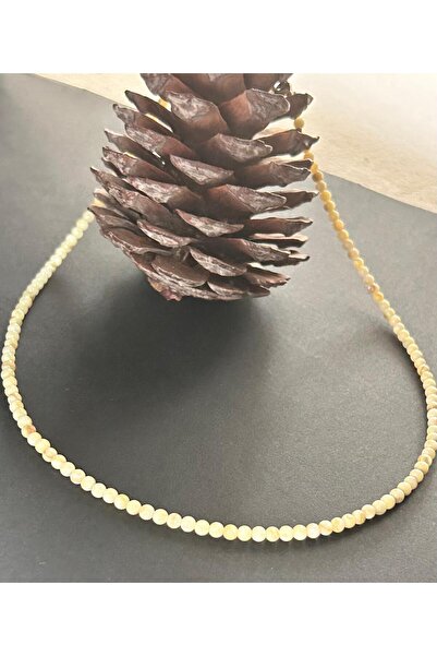 Sedeftaşı Gerçek Doğaltaş Sarı Silver Çelik Kolye 3MM