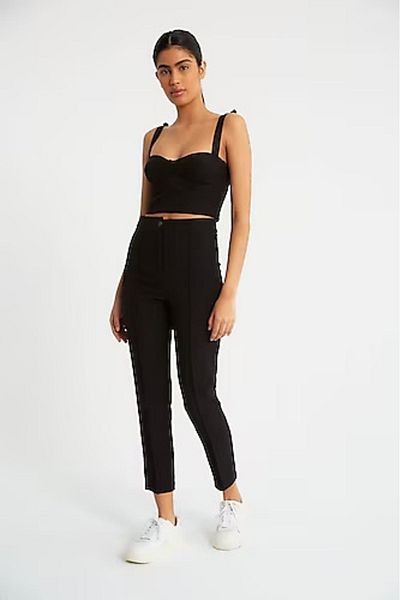 Robin Front Stitched High Waist Trousers Black