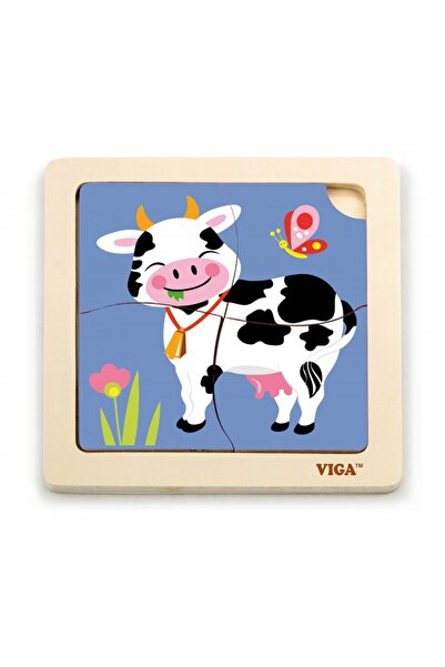 Viga Puzzle din lemn din 4 piese mari - vaca