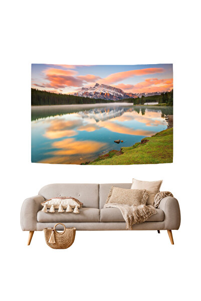 GREENDECOR Landscape Nature Blue Green Lake Mountain Tree Forest Wall Cloth W...