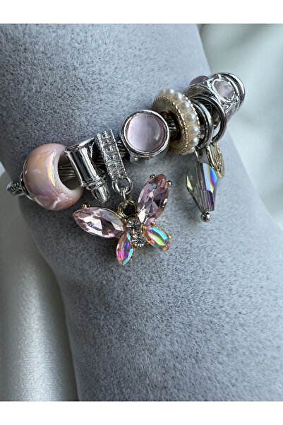 Snartun سوار من الفولاذ بنمط فراشة كريستال هولوجرام صغير وردي اللون - غير تشويه، مع صندوق خاص