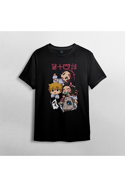 Pixxa Unisex 100% βαμβακερό μπλουζάκι Kimetsu No Yaiba και λαιμόκοψη