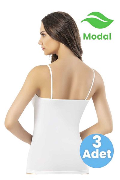 Tezzgelsin Women's 3-Piece Rope Strap Tulle Neck Detailed Modal Undershirt