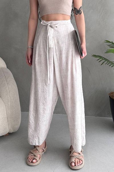 LB Laluna Butik Women's High Waist Tie-Up Baggy Pants