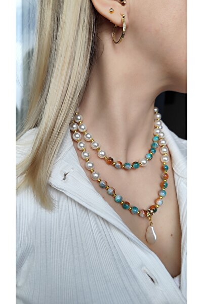 MYSTERY TAKI AKSESUAR DOĞAL CAM BONCUK İNCİ KOLYE