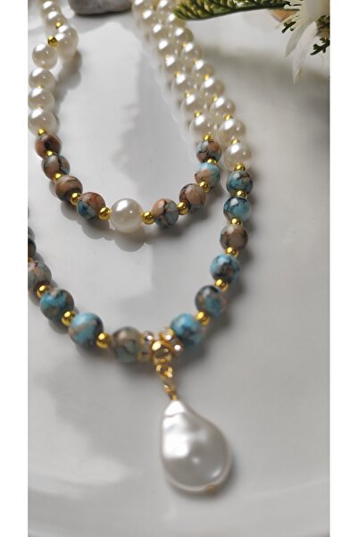 MYSTERY TAKI AKSESUAR DOĞAL CAM BONCUK İNCİ KOLYE