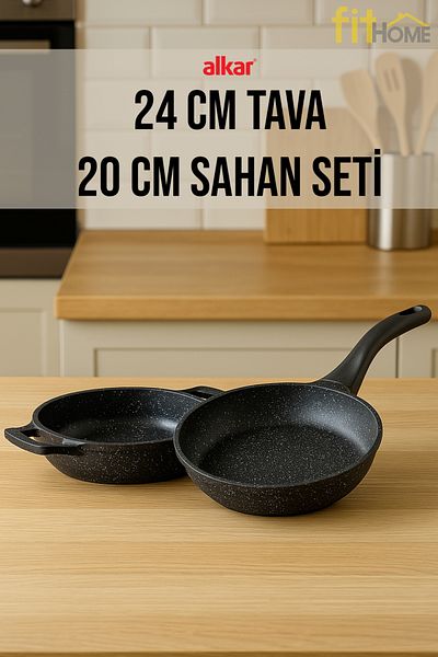 FİTHOME 24 cm Pan 20 cm Pan Set Granite Non-Stick Heavy Casting Set
