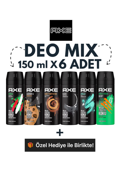 Axe 6'lı Erkek Deodorant Set 150ml–Apollo, Black, Dark Temptation, Jungle Fresh, Africa, Leather&Cookies