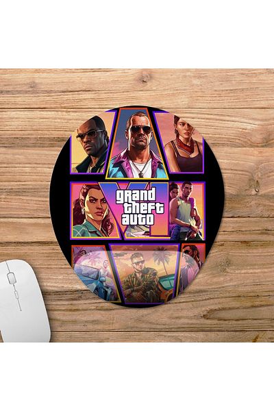 Pixxa GTA 6 - Grand Theft Auto 6 - GTA VI لوحة ماوس مع مسند للمعصم موديل 10 - بيضاوي