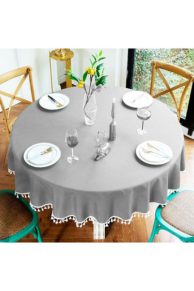 Zeren Home Liquid Proof Round Tablecloth with Fringe Tassel Detail