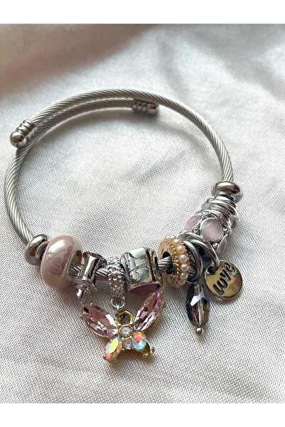 Snartun سوار من الفولاذ بنمط فراشة كريستال هولوجرام صغير وردي اللون - غير تشويه، مع صندوق خاص