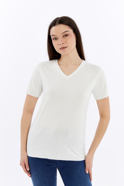 Maison La Femme Kadın V Yaka Cupra Modal Kısa Kollu T-shırt