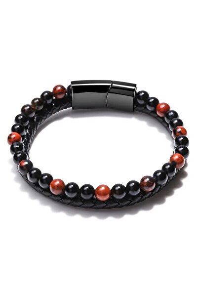 Choice سوار من الفولاذ المقاوم للصدأ على شكل نمر أحمر، سوار من خرز حجر عين ال...