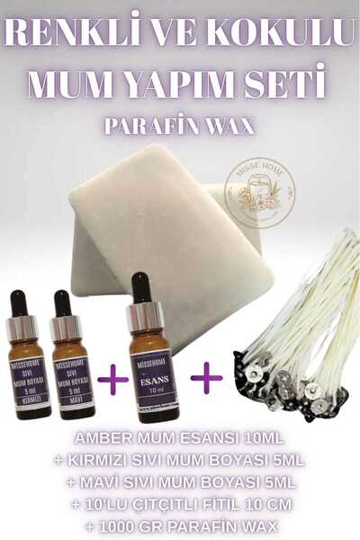 Misse Mum Yapım Seti Parafin Wax 1 kg + Mum Esansı 10ml + 2 Adet Sıvı Mum Boy...