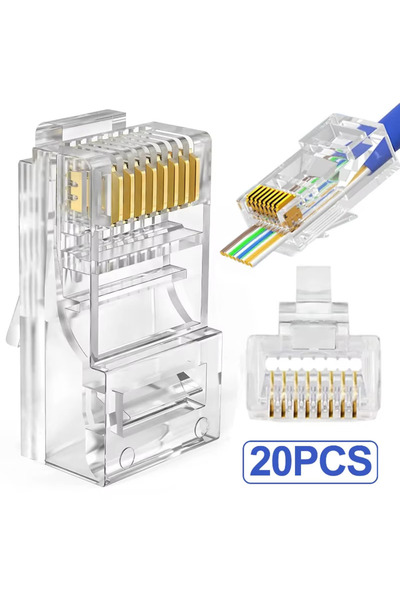 Derwell 20 Adet Yeni Nesil Konnektör Delikli Ez Rj45 Cat5/cat6 8p8c Utp Ağ Iç...